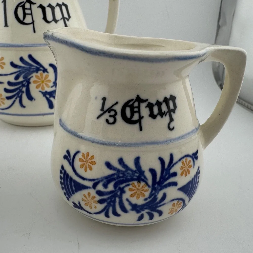 Heritage by Royal Sealy Ceramic White & Blue Ceramic Pitcher Measuring Cup Set